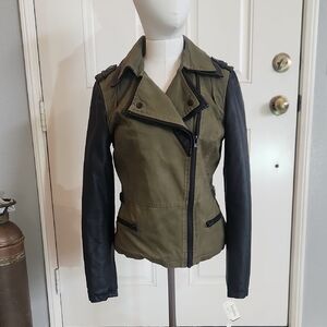 Women's Olive and Black Biker Jacket